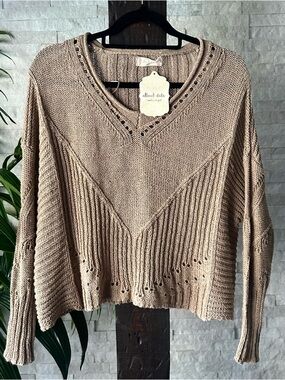 ALTAR’D state Tan Taupe V Neck Boho Ribbed Knit Sweater Size M/L New with Tags